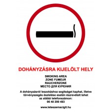 Piktogram + felirat - Dohányzásra kijelölt hely! - többnyelvű
